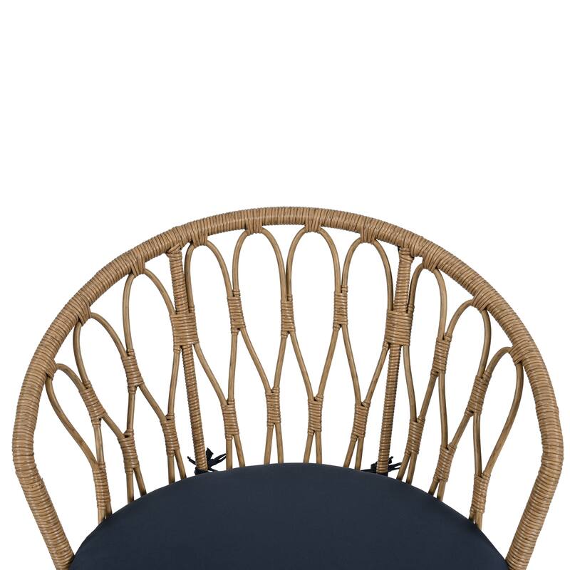 Outdoor 3 Piece Casual Dining Table Set Glass Round Coffee Table with Storage Rack and 2 Rattan Chairs with Cushions