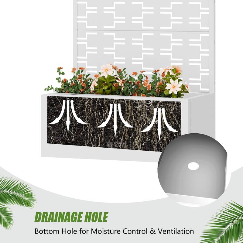 Metal Galvanized Planter Box with Trellis Privacy Screen Lockable Wheels