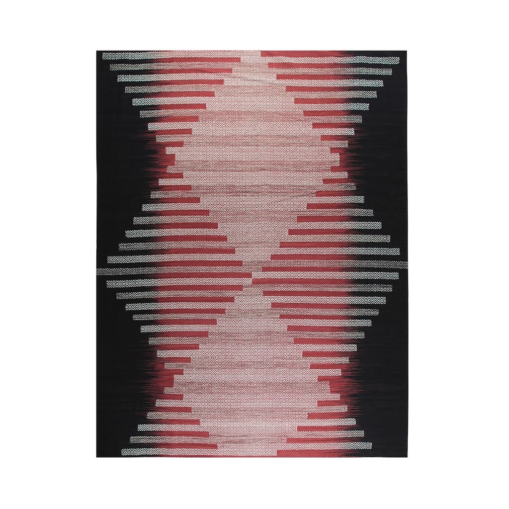 Hand-Knotted Wool Modern Flat Weave Rug, 4' x 6', Red/Black Area Rug, Bold Handcrafted Design for Contemporary Spaces - L