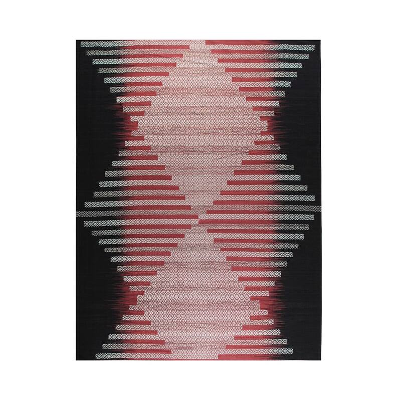 Hand-Knotted Wool Modern Flat Weave Rug, 9' x 12', Red/Black Area Rug, Stylish Luxurious Texture for Home Interiors - L