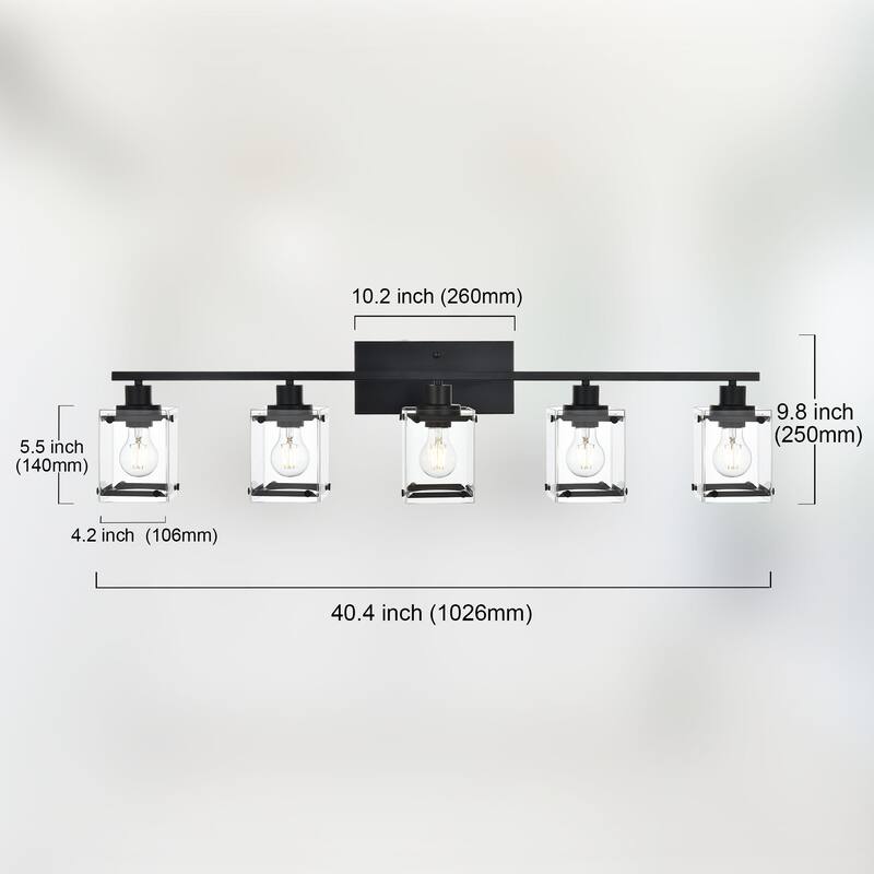 Bathroom Vanity Light Matte Black with Rectangular Clear Glass