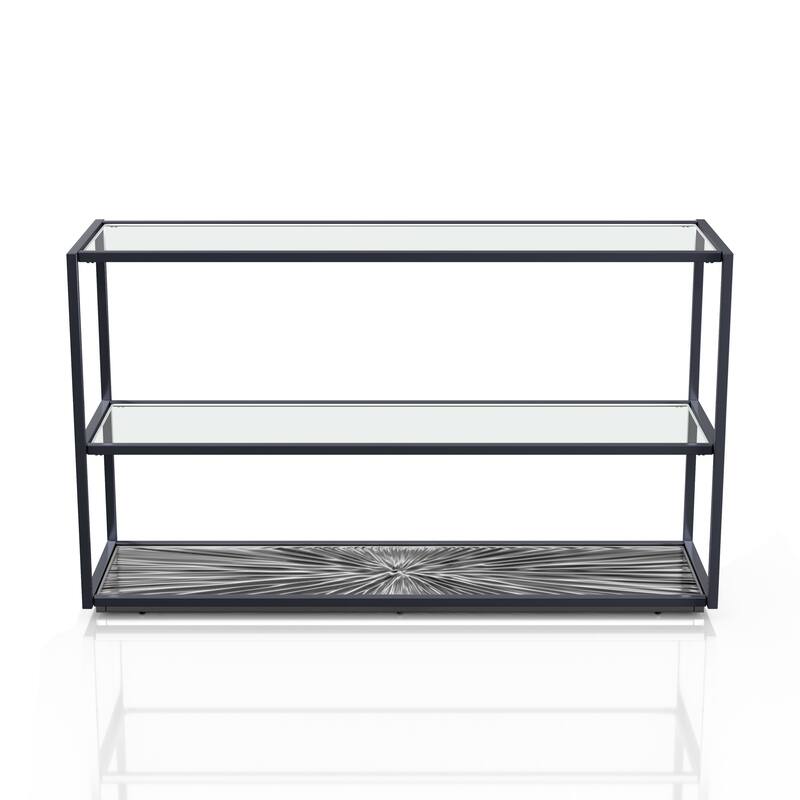 247 Shop At Home Aureum Modern 1-Shelf Sofa Table with Sunburst Base and Tempered Glass Top