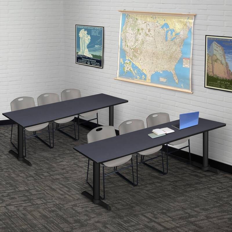 84" x 24" Training Table- Grey & 3 Stack Chairs- Grey