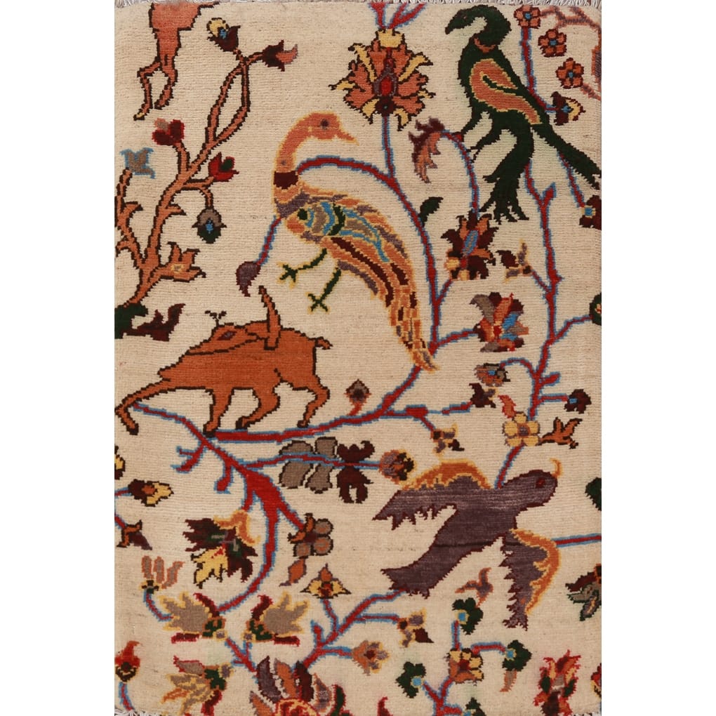 Animals Kazak Oriental Foyer Rug Hand-Knotted Wool Carpet - 2'0"x 3'0"