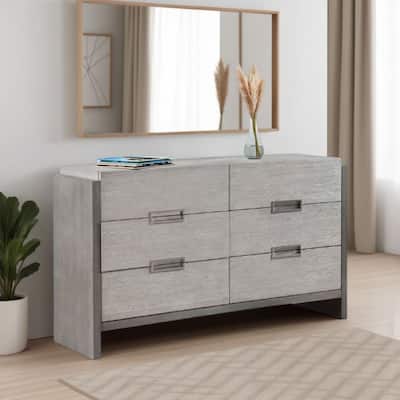 Rizvi Wide Dresser, 6 Drawers Bronze, Stone Gray Solid Wood 64 Inch