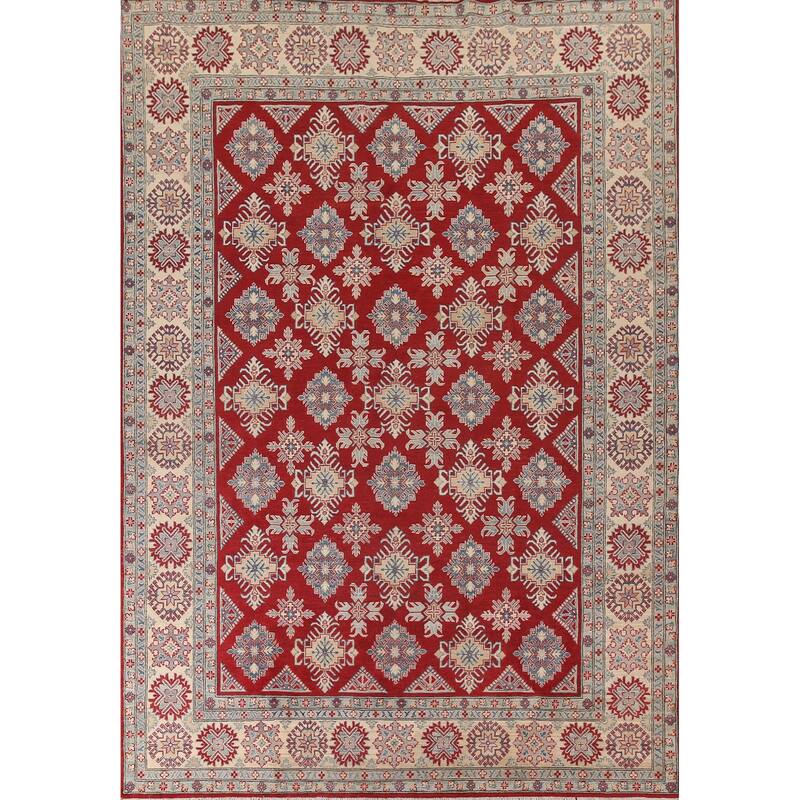 Red Geometric Kazak Area Rug Handmade Oriental Wool Carpet - 9'0"x 12'5"