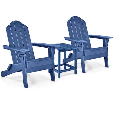 Gymax 3 PCS Patio Folding Adirondack Chair Side Table Cup Holder HDPE