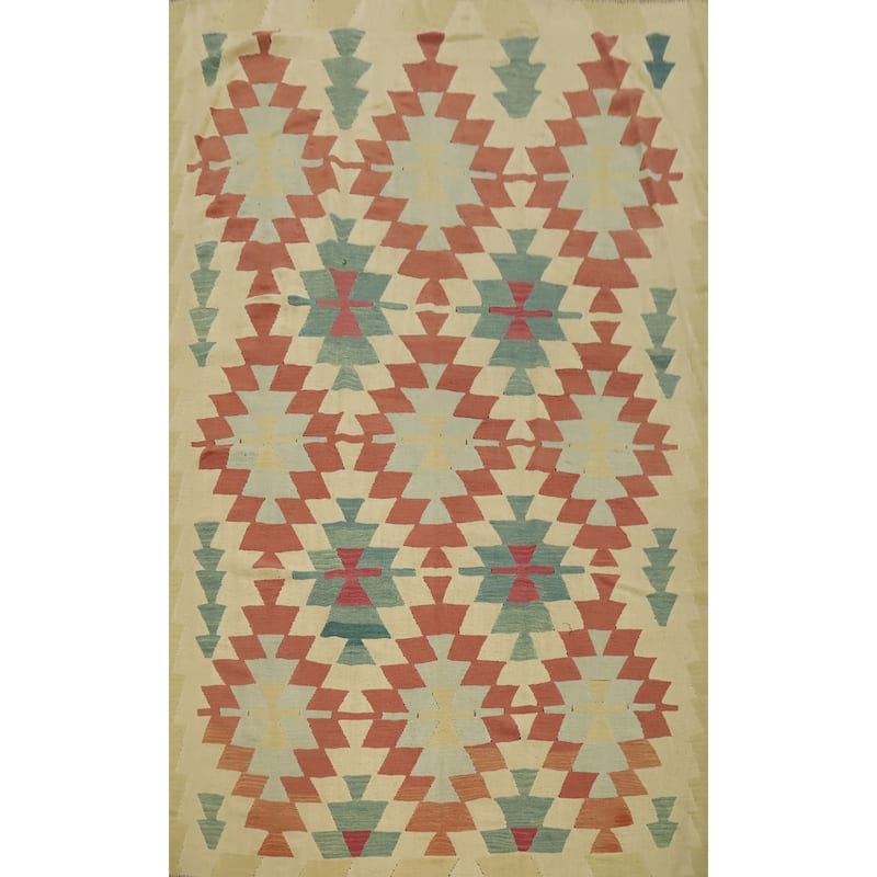Hand Woven Oriental 100% Wool Carpet Southwestern Tribal Multi-Colored Kilim Area Rug - 8' 10'' X 6' 0''