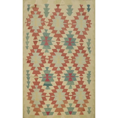 Hand Woven Oriental 100% Wool Carpet Southwestern Tribal Multi-Colored Kilim Area Rug - 8' 10'' X 6' 0''