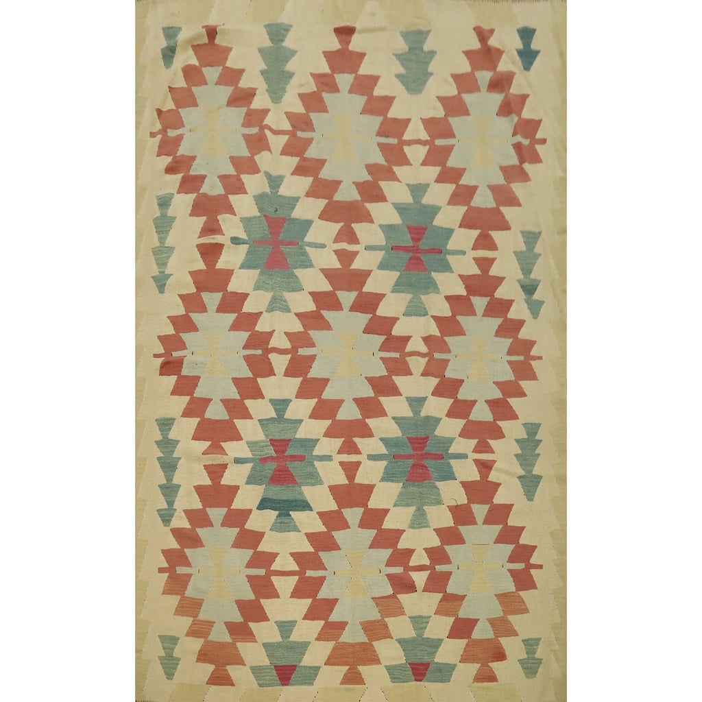 Hand Woven Oriental 100% Wool Carpet Southwestern Tribal Multi-Colored Kilim Area Rug - 8' 10'' X 6' 0''