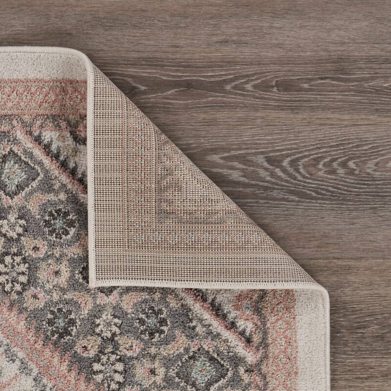 Sevita Gray and Blush Pink Oriental Area Rug