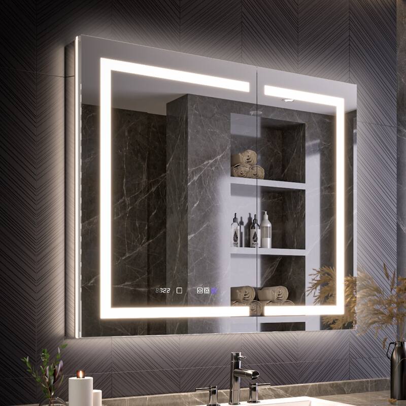 Modland 24"-42W x 36"H LED Medicine Cabinet Mirror with USB Charging,10x Magnifying Mirror - 42x36 - Double Door