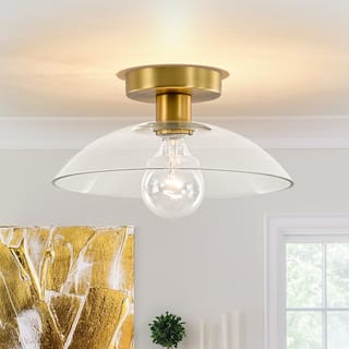 1-Light Simple Glass Dome Shade Semi Flush Mount 11.8 Inches