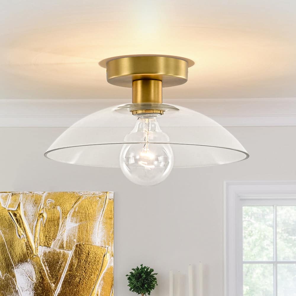 1-Light Simple Glass Dome Shade Semi Flush Mount 11.8 Inches