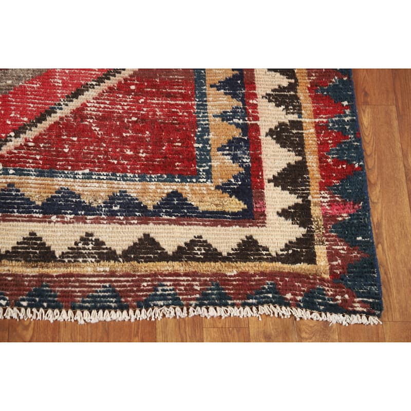 Hand Knotted Oriental 100% Wool Carpet Modern Geometric Red Gabbeh Area Rug - 6' 7'' X 4' 9''