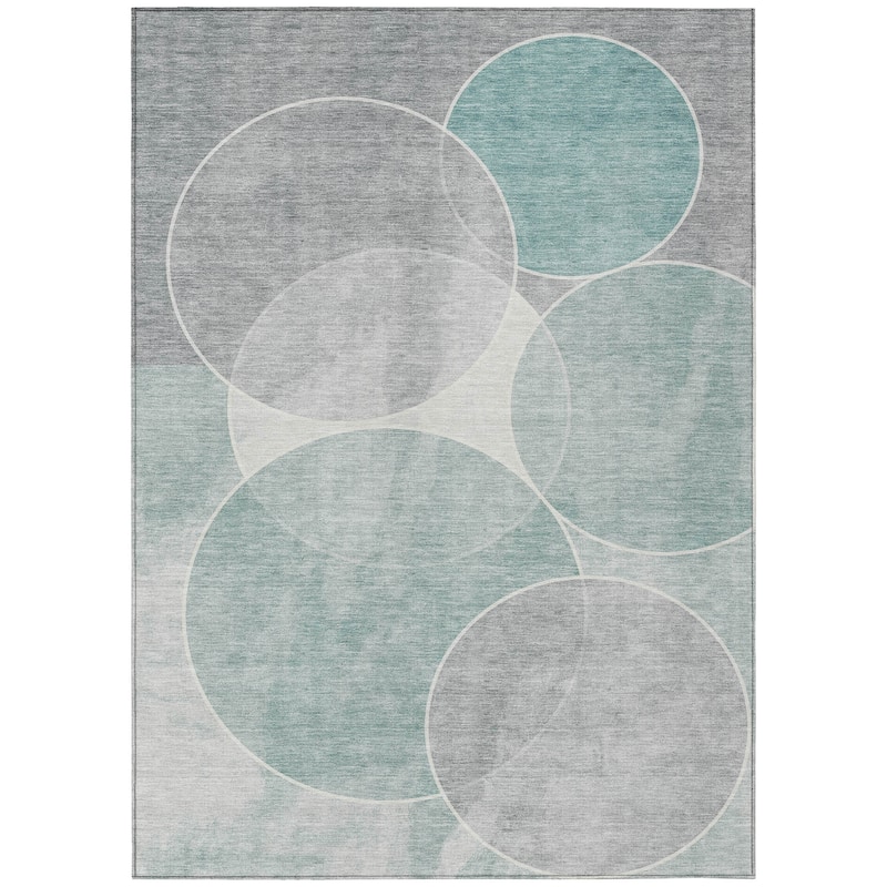 Machine Washable Indoor/ Outdoor Abstract Circles Chantille Rug