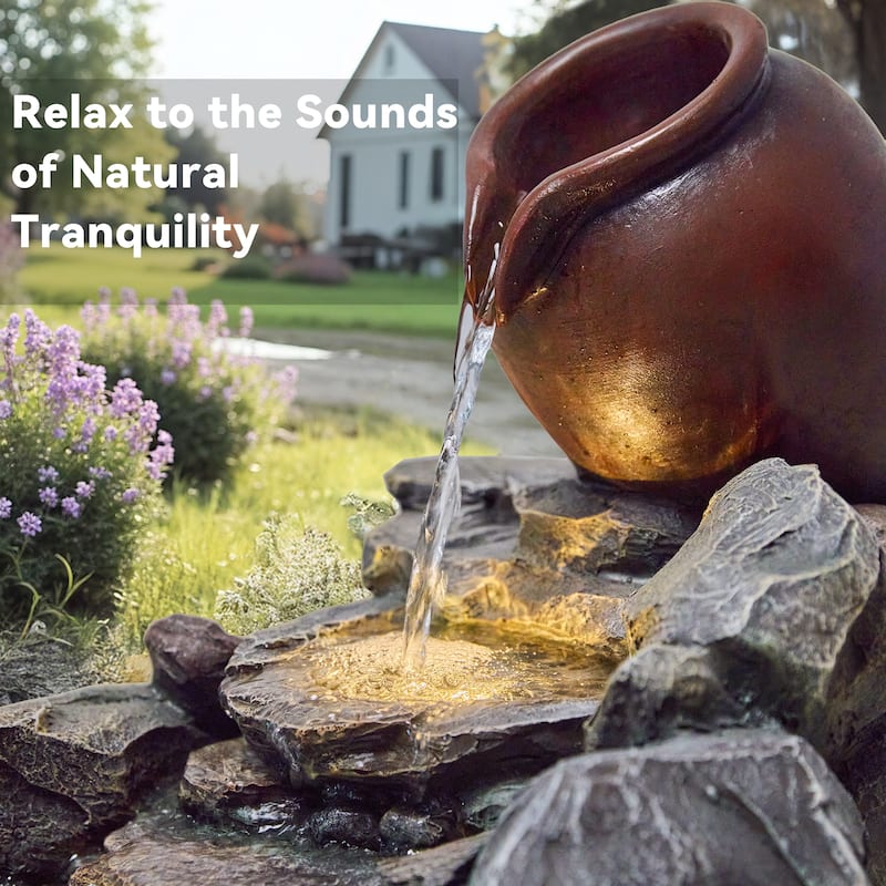 Outdoor Tiering Rocky River Stream Water Fountain Weather Resistant with LED Lights
