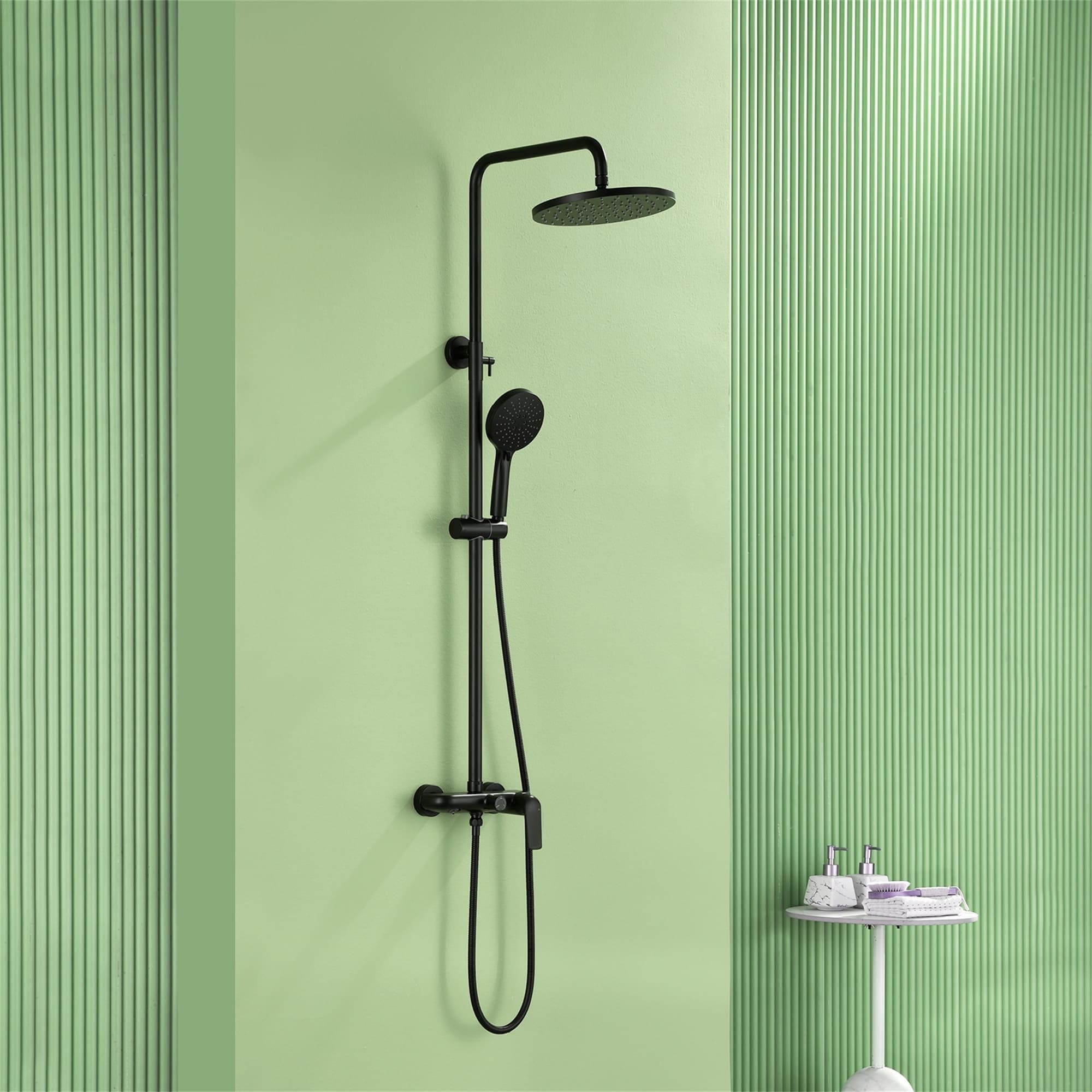 10 Inch Exposed Pipe Tub Shower System With Hand Shower Single Handle Wall Mounted Shower Faucet Set With Slide Bar
