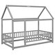 preview thumbnail 67 of 71, Floor Wooden Bed with House Roof and Fence Guardrails for Kids' Bedroom