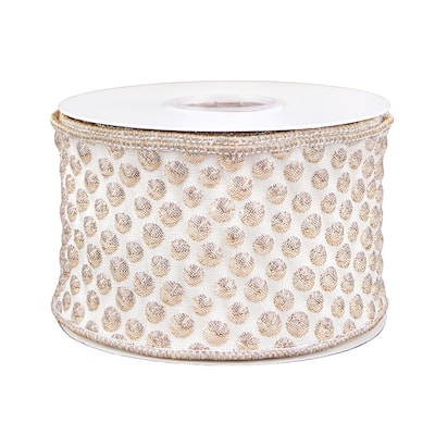 HGTV Home Collection Rainer Jacquard Tissue Back Ribbon, Gold, Gold, 3 in - 3 in