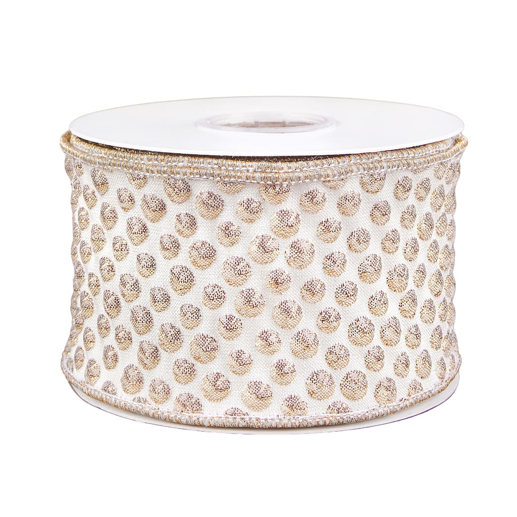 HGTV Home Collection Rainer Jacquard Tissue Back Ribbon, Gold, Gold, 3 in - 3 in