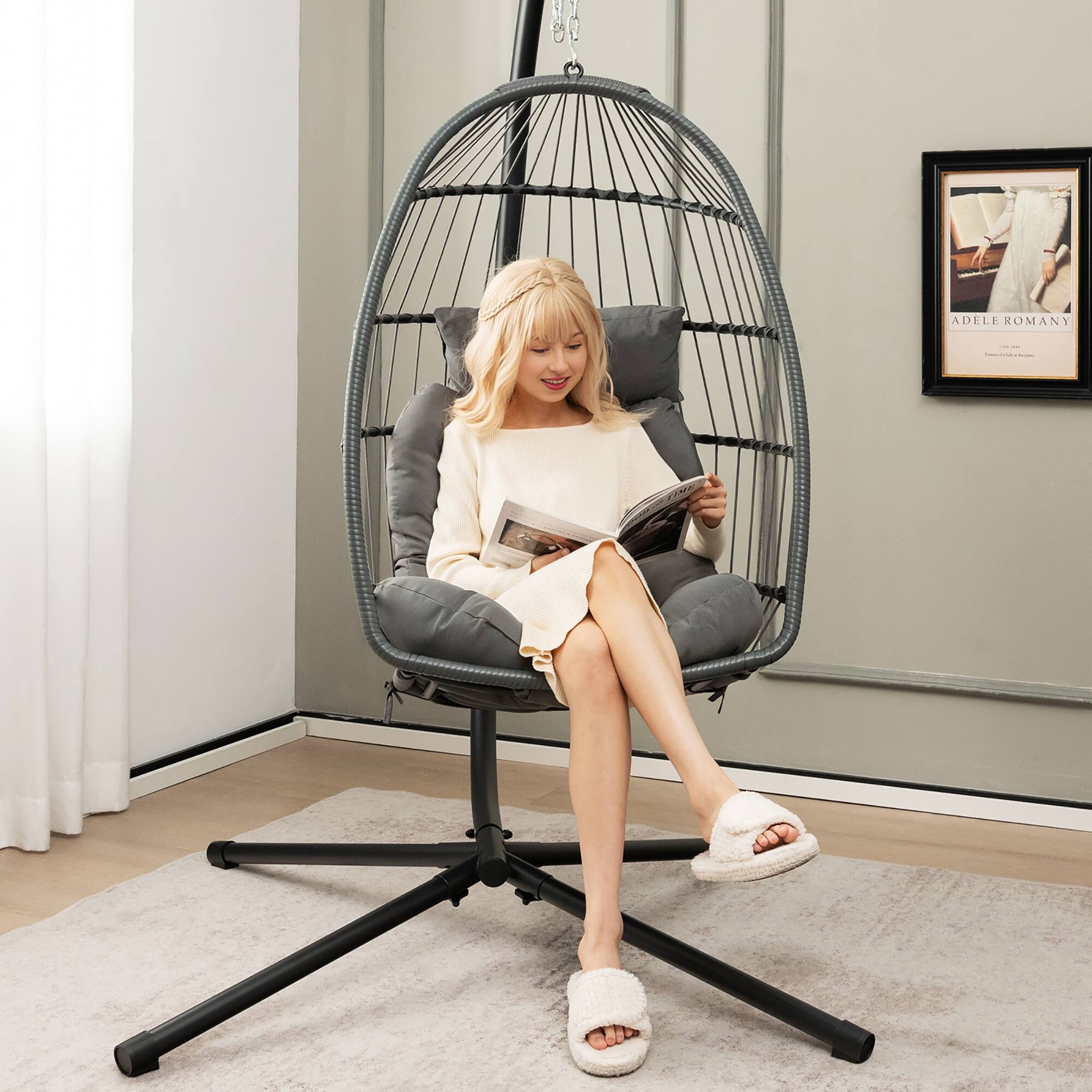Gymax Hanging Egg Chair Swing Chair Without Stand w/ Comfrotable