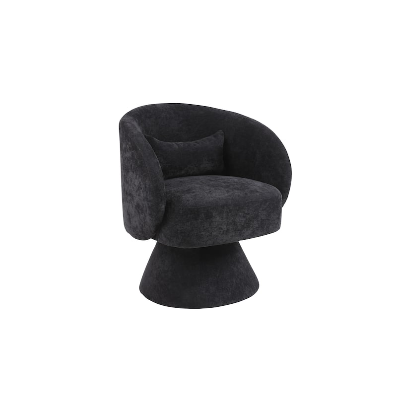 Swivel Round Barrel Chair in Fabric with Curved Backrest and Thick Padded Seat