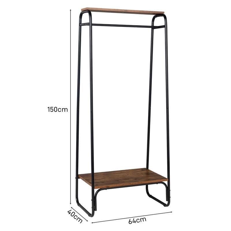 Freestanding Clothing Rack with 2 Wood Shelves - N/A