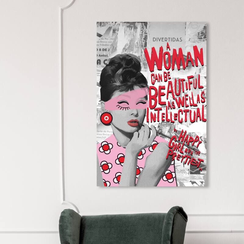 Wynwood Studio Canvas Fashion Happy Girls are the Prettiest Pink and Pastel Pink Modern & Contemporary Wall Art Canvas Print - 45 x 30