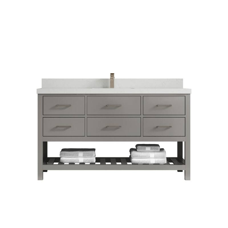 Willow Collections 60 in. W x 22 in. D Parker Single Sink Bathroom Vanity with Countertop - 2" Carrara Quartz - Elephant Skin Gray