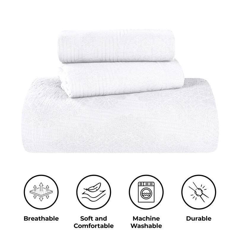 Superior Victory Cotton Matelasse Jacquard Medallion Scroll Bedspread Set