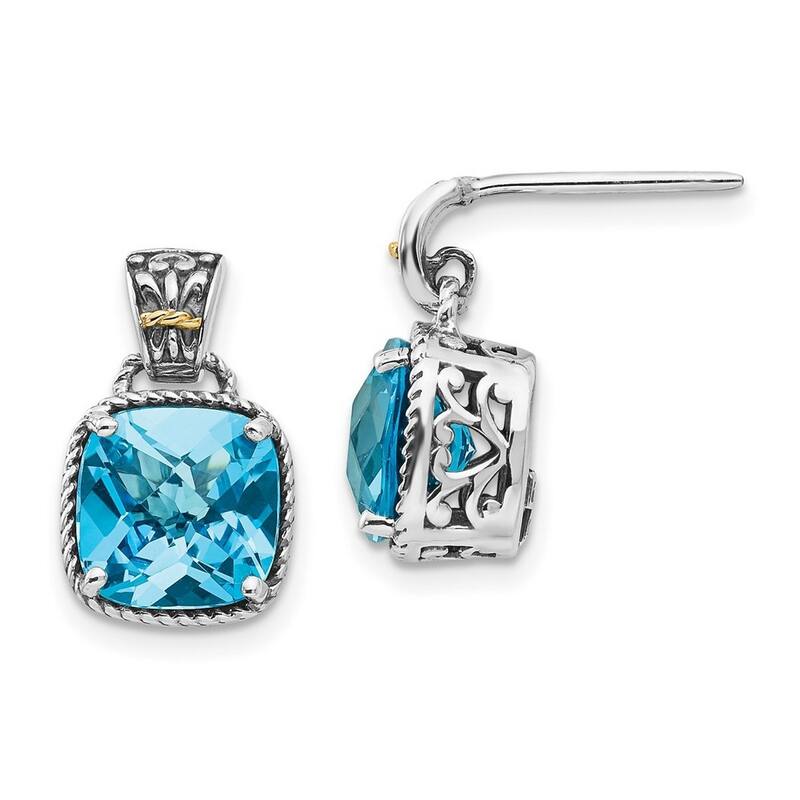 Curata 925 Sterling Silver With Real 14k Blue Topaz Earrings 16x9mm
