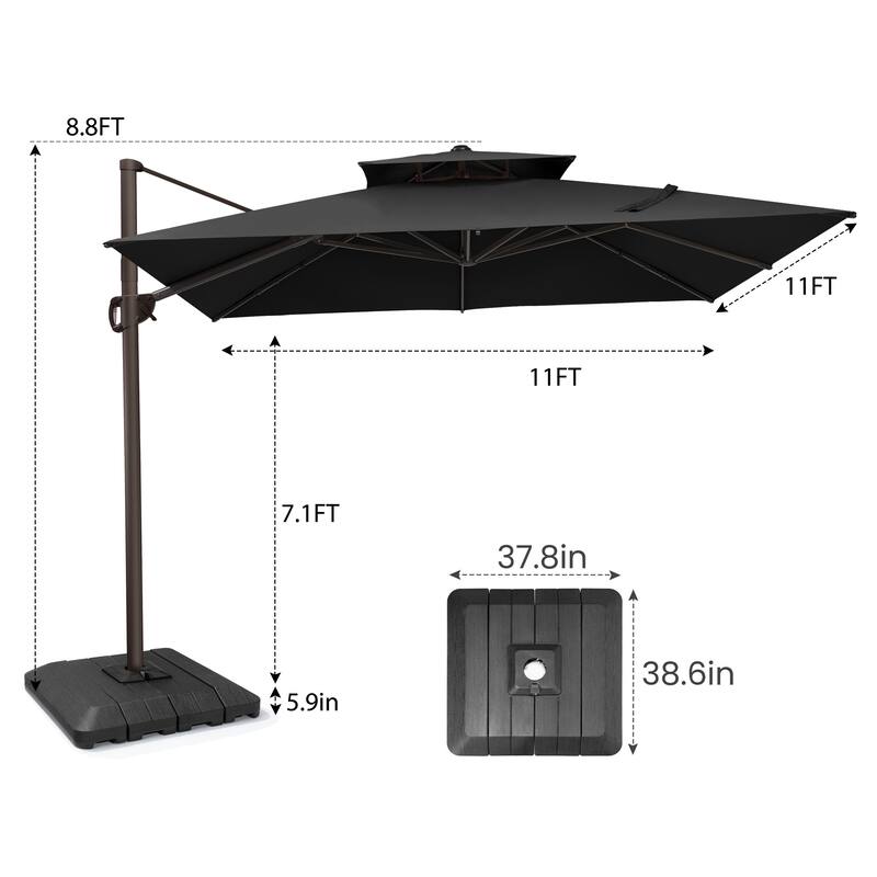 Pellebant 11X11FT Outdoor Patio Cantilever-Offset 360-Degree Rotation Umbrella with Premium Base