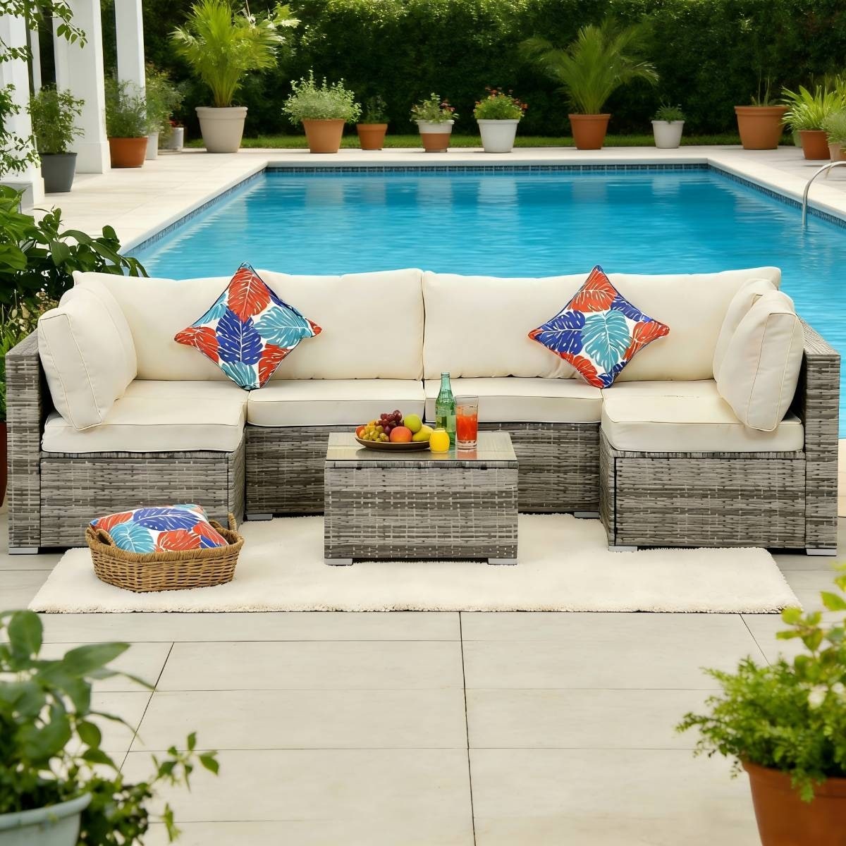 7 Pieces Outdoor Conversation Sets Patio Sectional Furniture Set--Clearance