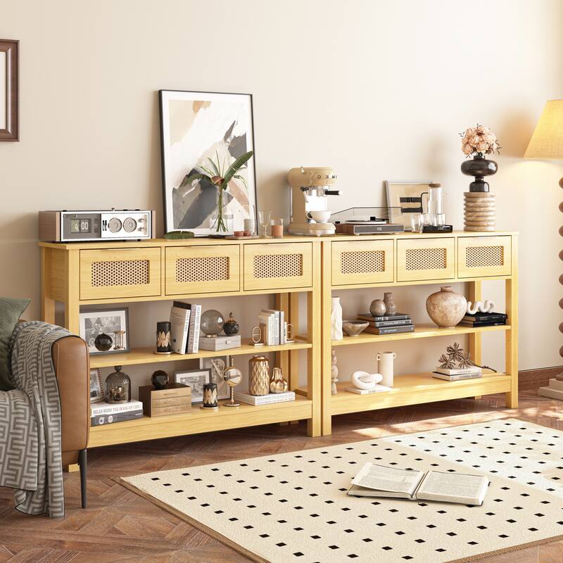 43.3" Sofa/Console Table - with 3 Top Drawers and 2 Open Shelves, Farmhouse Style