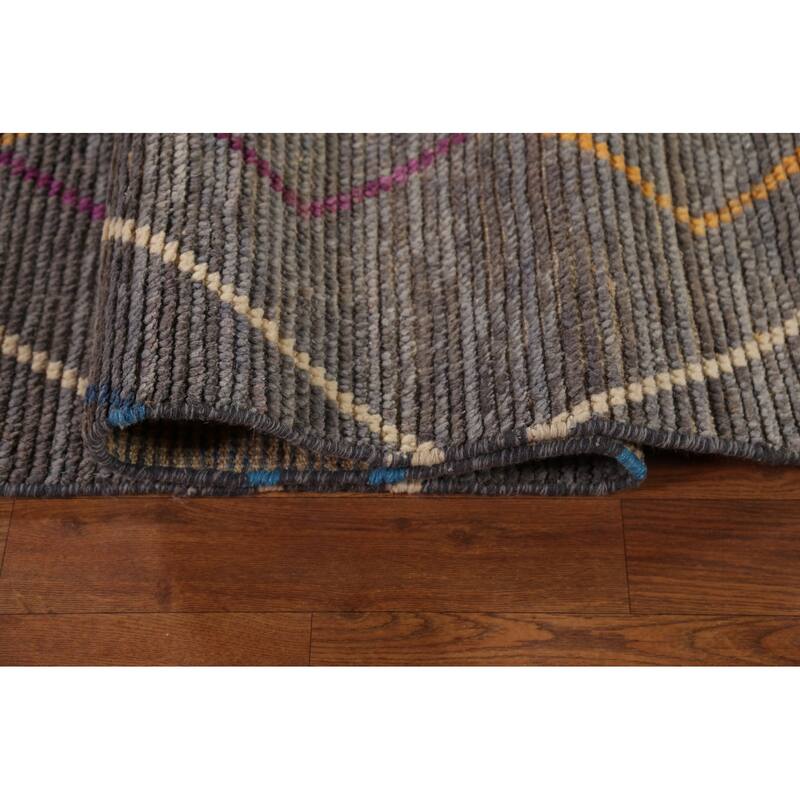 Gray & Blue Trellis Moroccan Area Rug Hand-Knotted Wool Carpet - 8'10"x 12'7"
