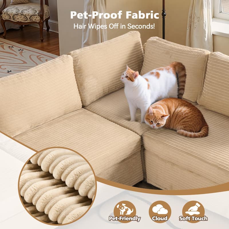 HOOOWOOO Modular U-shaped Corduroy Fabric Sectional Sofa Couch with Ottoman