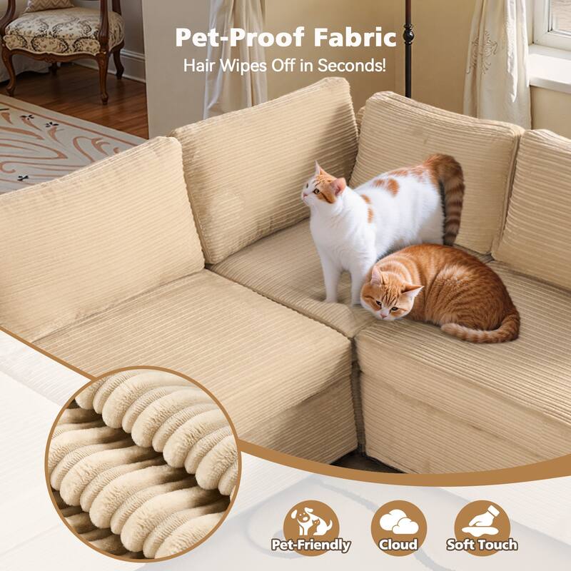 HOOOWOOO Modular Upholstery Fabric Sofa Couch with Ottoman