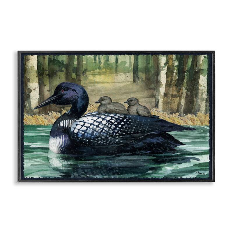 Stupell Loon Family on Lake Framed Giclee Art Design By Paul Brent - 18 x 12 - Black