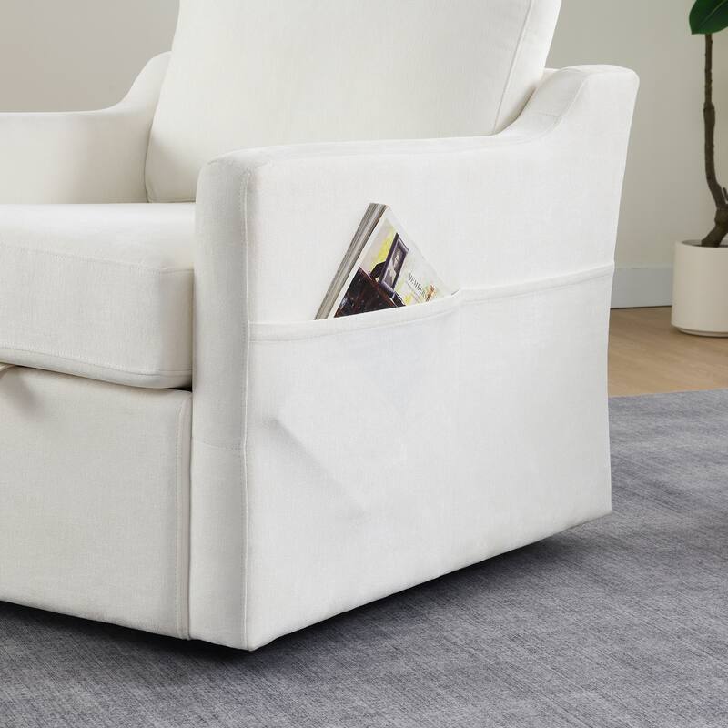 Chenille Swivel Accent Chair with USB/Type-C Charging, Book Pocket, and 360° Rotation