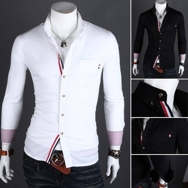 Shop Black White Classic Men Shirt Fashion Long Sleeved Shirt