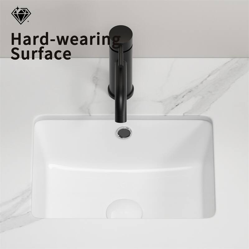 16" White Porcelain Rectangular Undermount Bathroom Sink