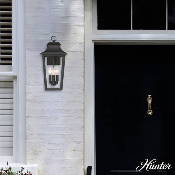 slide 2 of 8, Hunter Spring Cove Outdoor Wall Light - Front Porch, Patio, Garage, Pergola - Traditional, Mission - Resists Corrosion! 16" - 3 Light - Matte Black