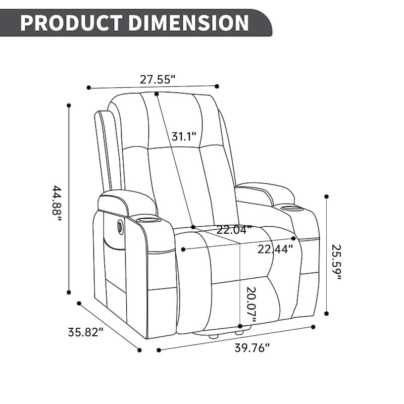 Dual OKIN Motor Power Lift Recliner Chair, Electronic Recliner with Heat & Massage, Sofa Chair with Side Pocket & Cup Holder