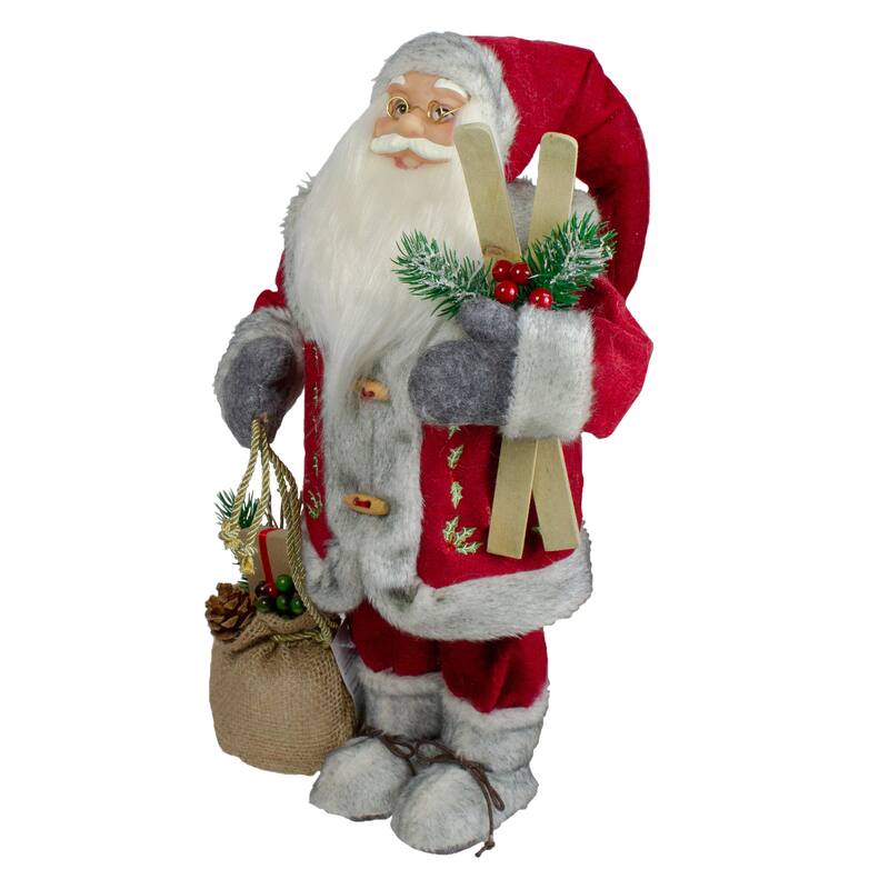 18" Standing Santa Christmas Figure with Skis and Fur Boots