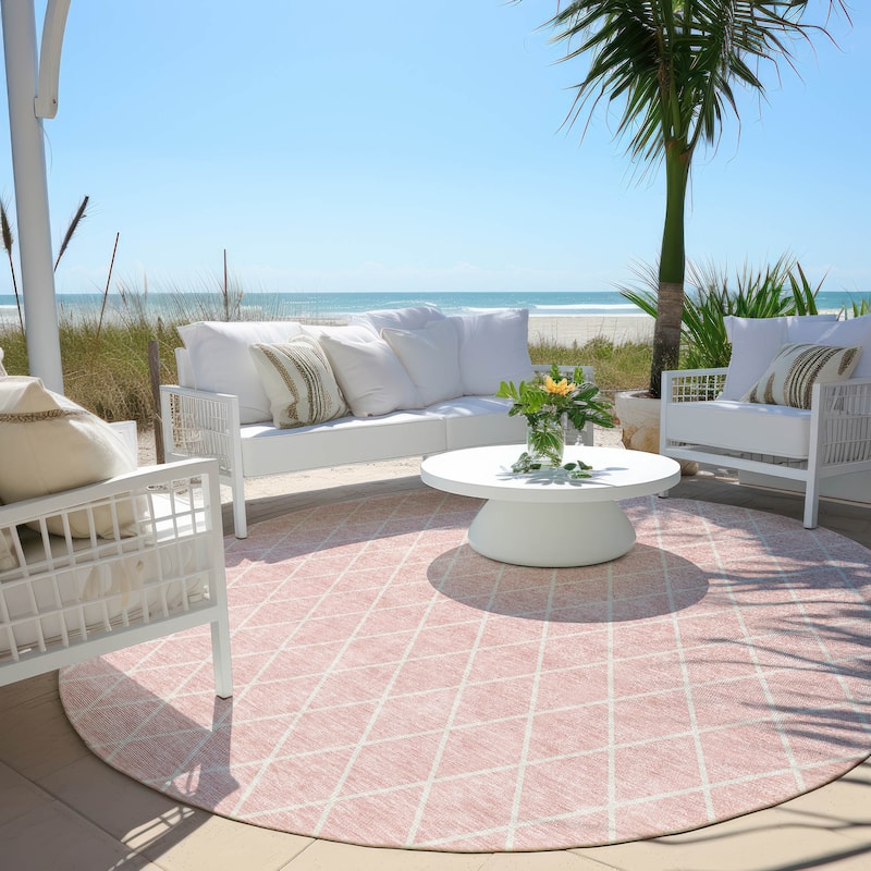 Machine Washable Indoor/ Outdoor Chantille Diamond Trellis Rug - Pink - 8' x 8'