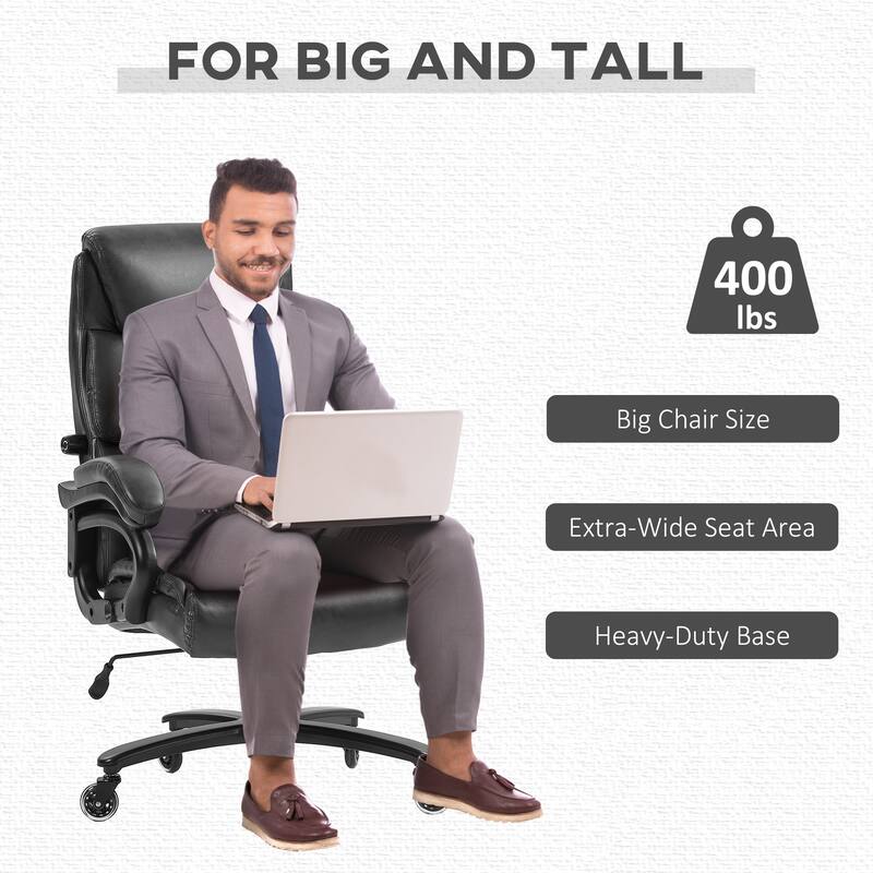 PU Leather Office Chair for Big and Tall - 400 lb Capacity, Extra Wide Seating, Pocket Spring System, Height Adjustable