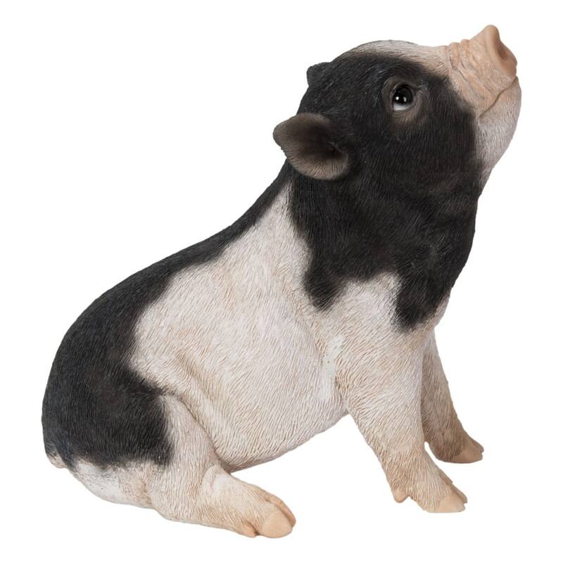 Sitting Baby Piglet Outdoor Garden Statue - Black - 6.25"