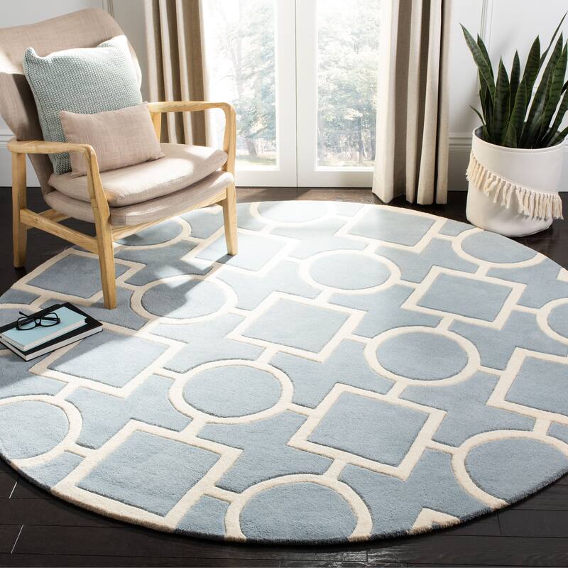 SAFAVIEH Handmade Chatham Alkinoi Modern Moroccan Wool Rug - 7' Round - Blue/Ivory
