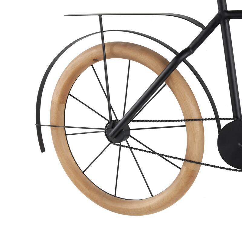 Black Metal Bike Home Wall Decor with Brown Wooden Wheels